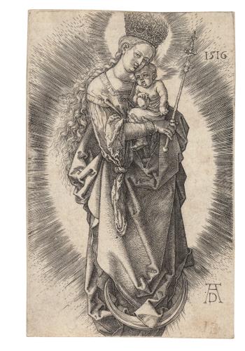 The Virgin on a Crescent with a Sceptre and a starry Crown by 
																	Albrecht Durer