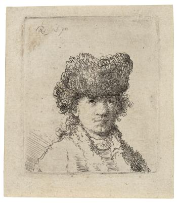 SelfPortrait in a Fur Cap: Bust by 
																	Rembrandt Harmensz van Rijn