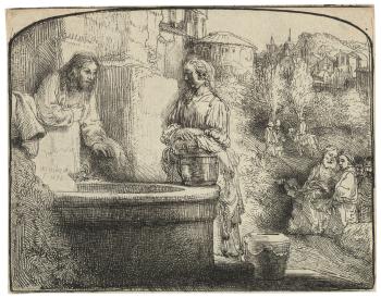 Christ and the Woman of Samaria: An arched Print by 
																	Rembrandt Harmensz van Rijn