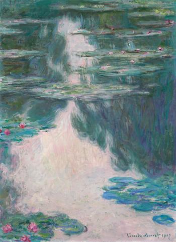 Nymphas, temps gris by 
																	Claude Monet