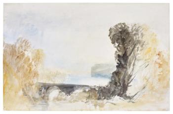 The Grand Bridge at Blenheim Palace, Oxfordshire  a colour beginning by 
																	Joseph Mallord William Turner