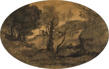 Souvenir dItalie: Une figure assise sur un rocher by 
																	Jean Baptiste Camille Corot