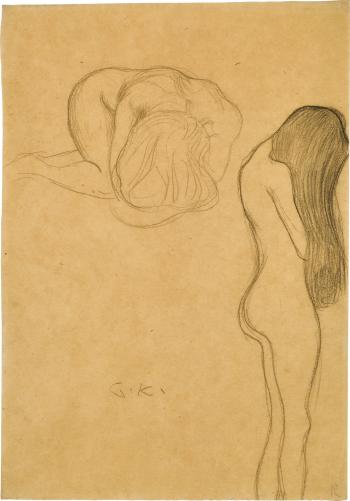 Zusammengekauerter und nach rechts stehender Frauenakt (Crouched Female Nude Standing to the Right) by 
																	Gustav Klimt