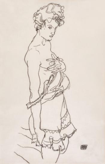 Stehender Halbakt (Standing seminude) by 
																	Egon Schiele