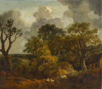 A wooded landscape in Suffolk by 
																	Thomas Gainsborough