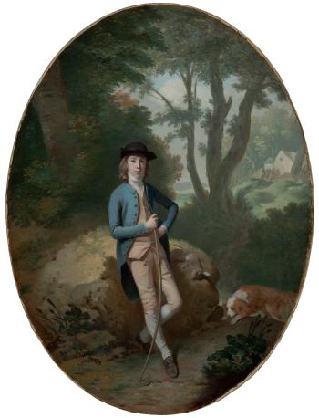 Portrait of a gentleman, traditionally identified as Frederick Howard, later 5th Earl of Carlisle (), as a young man, small fulllength, holding a bow in a landscape by 
																	Thomas Gainsborough