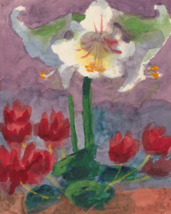 Wei  e Amaryllis und rote Tulpen by 
																	Emil Nolde