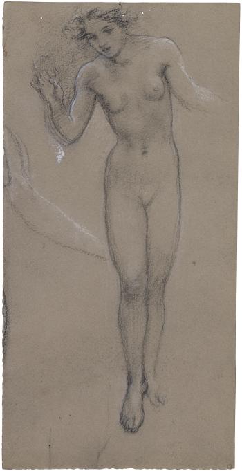Study of a nude female figure for 'Diana and Endymion'; and Two head studies of young women by 
																	Edward John Poynter