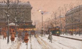 Le Grand Boulevard sous la neige by 
																	Eugene Galien-Laloue