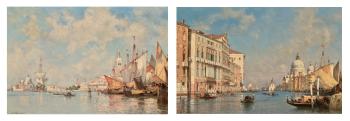 Boats in front of St. Marks Square, St Maria della Salute beyond; and Venice by 
																	Amedee Rosier