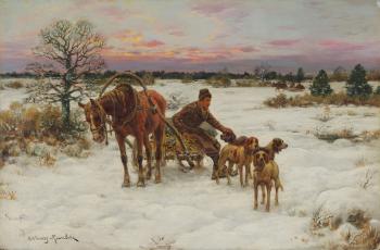 A rest in the snow by 
																	Alfred von Wierusz-Kowalski