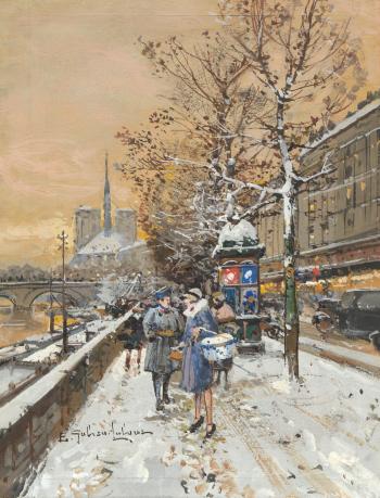 An assignation along the Seine by 
																	Eugene Galien-Laloue