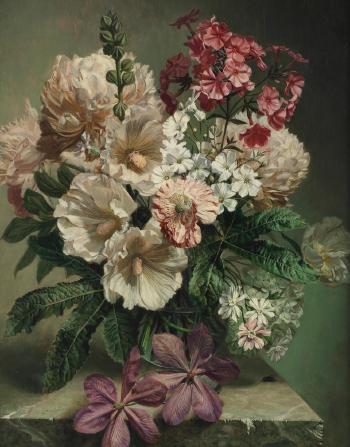 Summer bouquet with peonies and hydrangeas by 
																	Bennett Oates
