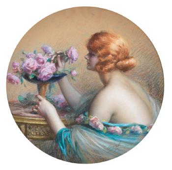 Jeune femme arrangeant les roses tondo (diameter by 
																	Delphin Enjolras