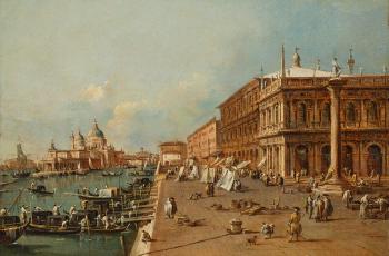 Venice: The Molo with the Libreria, the Punta della Dogana and Santa Maria della Salute by 
																	Francesco Guardi