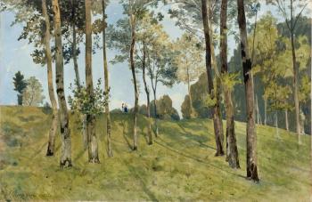 The conversation behind the trees by 
																	Henri Harpignies