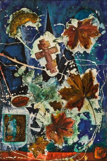Composition with Leaves and Cross by 
																	Evgeny Rukhin
