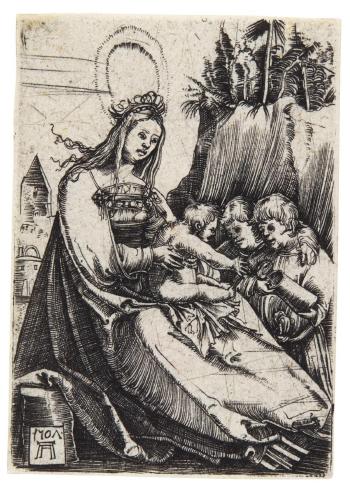 Virgin and Child with Two Boys (B. 15; Winzinger 102; New Holl. e16) by 
																	Albrecht Altdorfer