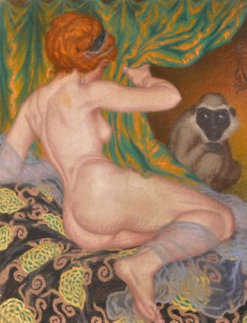 Nude with a Monkey by 
																	Nikolai Konstantinovich Kalmakov