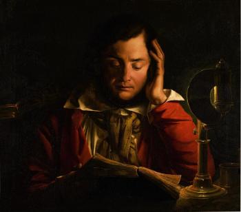 Portrait of a scholar in his study by 
																	Joseph Wright of Derby