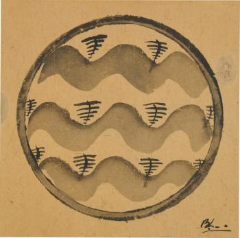 Trees and Mountains (Design for a plate) by 
																	Bernard Leach