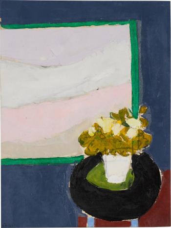 Flowers in Front of Painting by 
																	Donald Hamilton Fraser