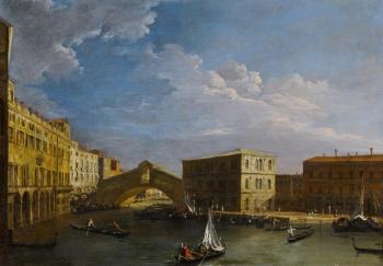 Venice, a view of the Grand Canal and the Rialto Bridge from the North by 
																	 Canaletto
