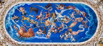 Astrological World and Constellations, Ceiling Painting in the Room of the World Map, Palazzo Farnese, Caprarola, Italy by 
																	Ahmet Ertug