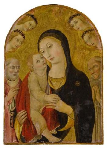 Madonna and Child surrounded by Saint John, Saint Bernardino of Siena, and angels by 
																	 Sano di Pietro