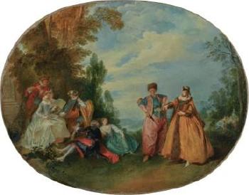 An outdoor concert with the Beautiful Greek and the Amorous Turk by 
																	Nicolas Lancret