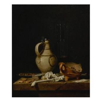 A still life with a stoneware jug, a glass of beer, playing cards and smokers requisites by 
																	Jan Fris