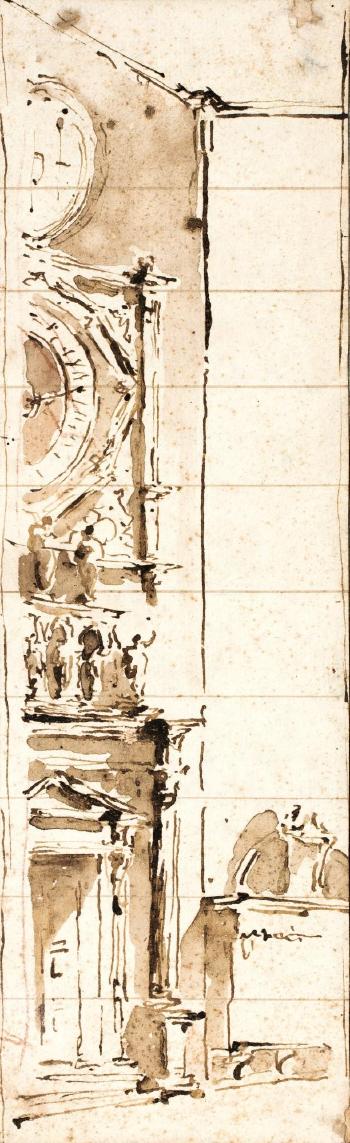 Design for one side of an elaborate faade with a clock by 
																	Francesco Guardi