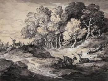 Wooded Landscape with Deer by 
																	Thomas Gainsborough