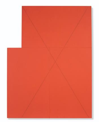 X Within Three Rectangles (Red) by 
																	Robert Mangold