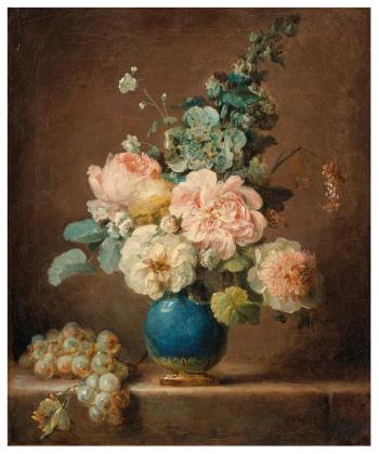 Vase de fleurs et raisins poss sur un entablement by 
																	Anne Vallayer-Coster