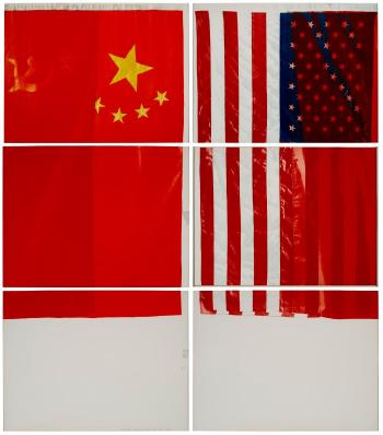 Three Flags for One Space and Six Regions by 
																	Vito Acconci