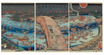 Toto Ryogokubashi natsu geshiki (View of summer at Ryogoku Bridge in the Eastern Capital) by 
																	Hashimoto Sadahide