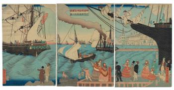 Amerika Karuhorunia Ko shuppan no zu (Sailing from California Port in US) by 
																	Hashimoto Sadahide