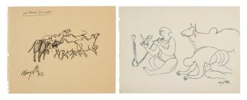 Untitled (Cows); Untitled (Holy Man with Bird) by 
																	Manjit Bawa