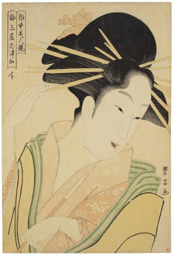 Shizutamaya Shitsuka (The courtesan Shitsuka of the Shizutamaya house) by 
																	Chokosai Eisho