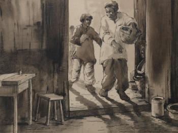 Untitled (Figures in a doorway) by 
																	Paresh Maity