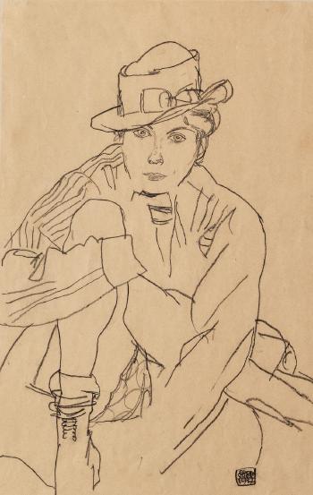 Sitzende Frau mit Hut by 
																	Egon Schiele