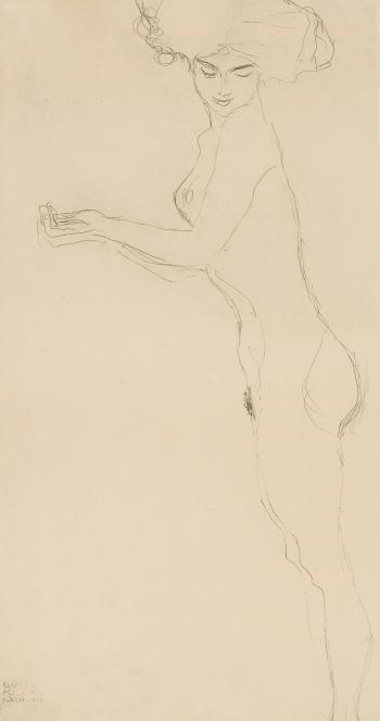 ber die Schulter blickender Mdchenakt by 
																	Gustav Klimt