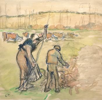 Paysanne et enfant faisant du feu by 
																	Camille Pissarro