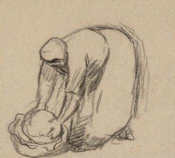 Paysanne ( recto and verso ) by 
																	Camille Pissarro