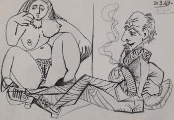 Homme  la pipe et nu assis by 
																	Pablo Picasso