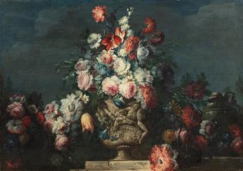 Stilllife with a bouquet by 
																	Michele Antonio Rapous