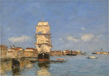 Venise, Navire  Quai, Canal de la Giudecca by 
																	Eugene Boudin