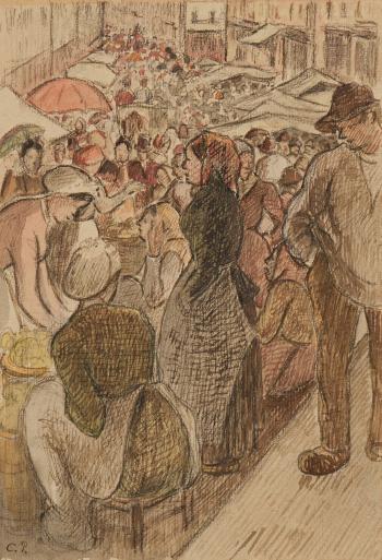 Scne de march by 
																	Camille Pissarro