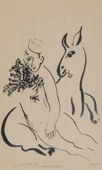 Homme couronn au bouquet et ne  Paul Eluard by 
																	Marc Chagall